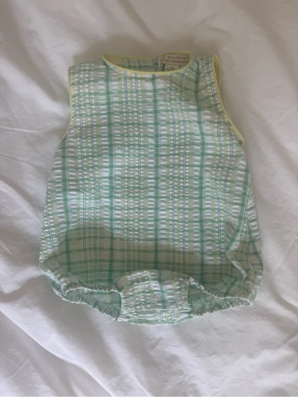 The Beaufort Bonnet Company Green and Yellow Plaid Baby Bubble One-Piece